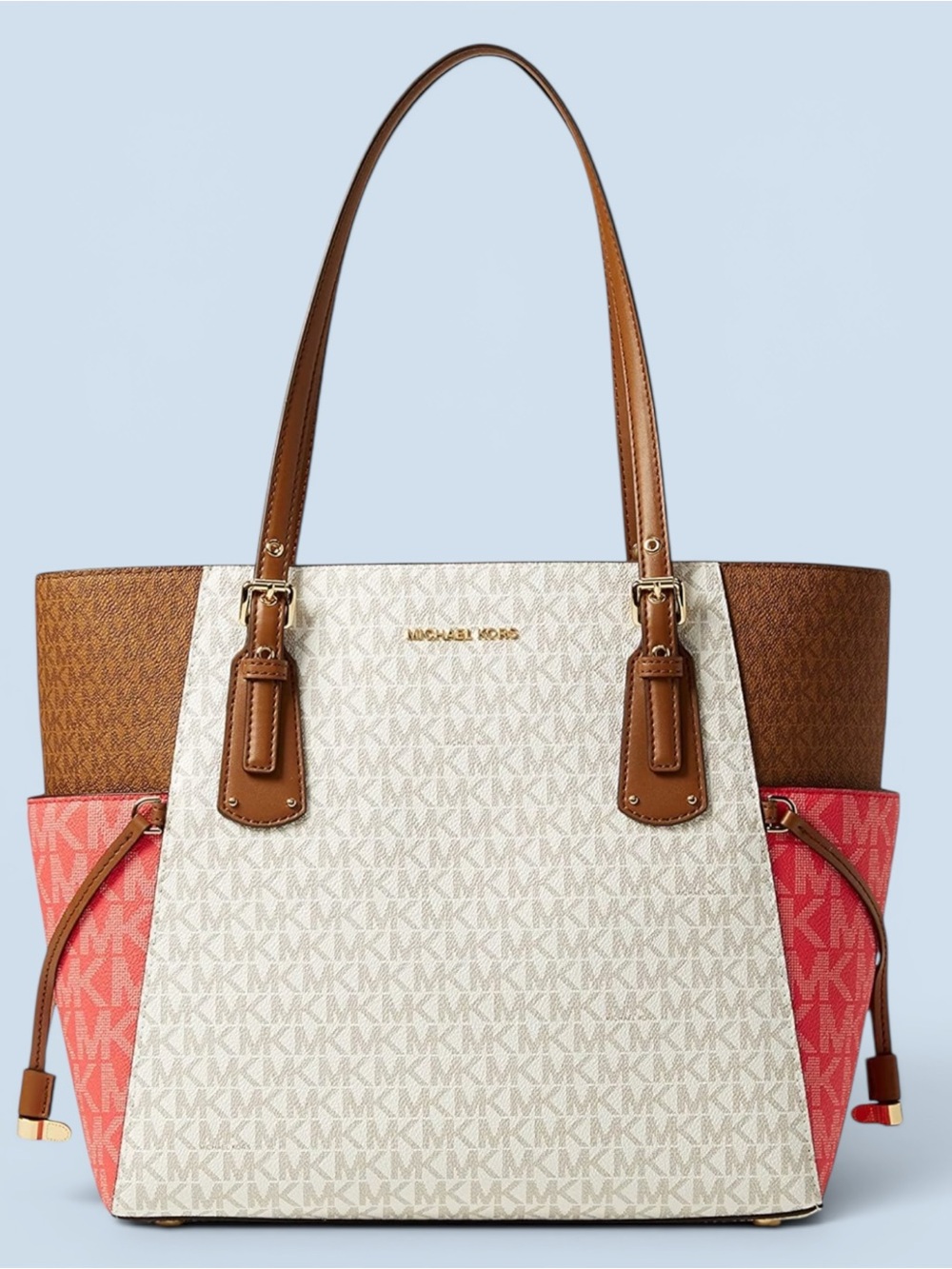 Michael Kors Voyager East/West Signature Tote Dahlia Multi Coral/Cream - Picture 1 of 13